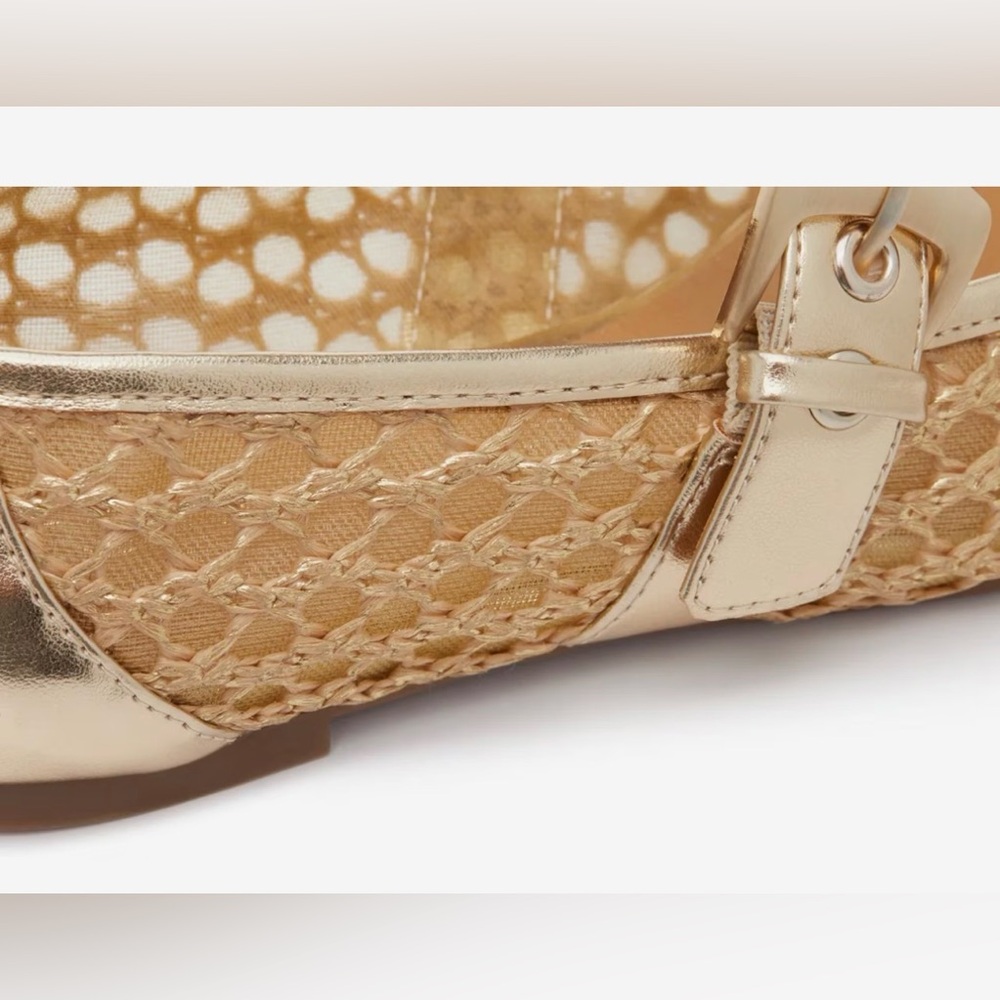 Crown Vintage | Nalahni Mary Jane | Balletcore | Flat | Woven Raffia | Gold - Picture 3 of 9